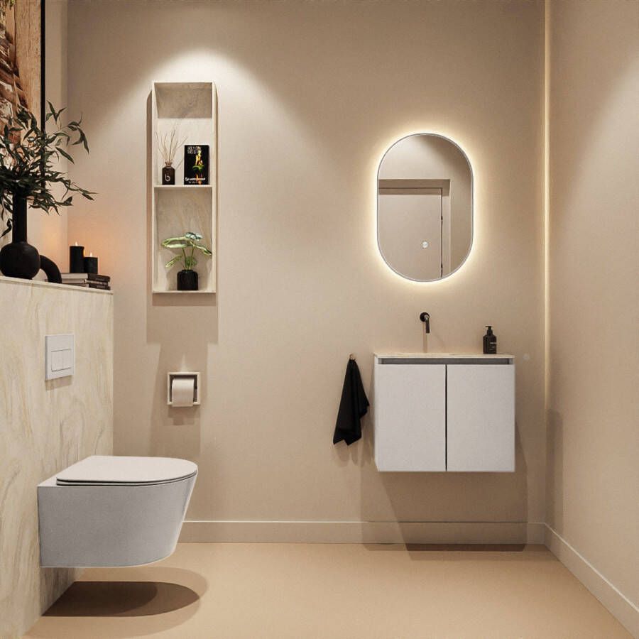 Mondiaz Toiletmeubel Ture Dlux | 60 cm | Meubelkleur Linen | Eden wastafel Ostra Links | Zonder kraangat