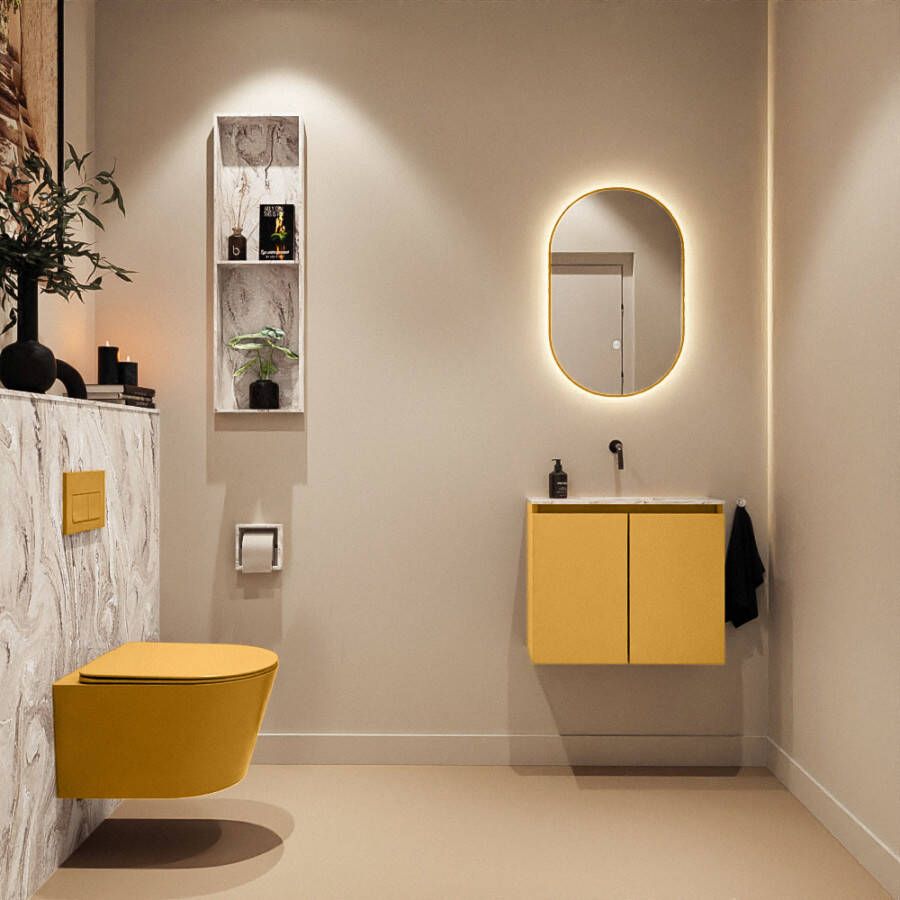 Mondiaz Toiletmeubel Ture Dlux | 60 cm | Meubelkleur Ocher | Eden wastafel Glace Midden | Zonder kraangat