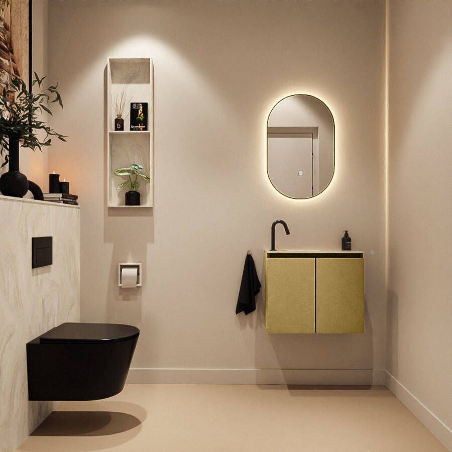 Mondiaz Toiletmeubel Ture Dlux | 60 cm | Meubelkleur Oro | Eden wastafel Ostra Links | 1 kraangat