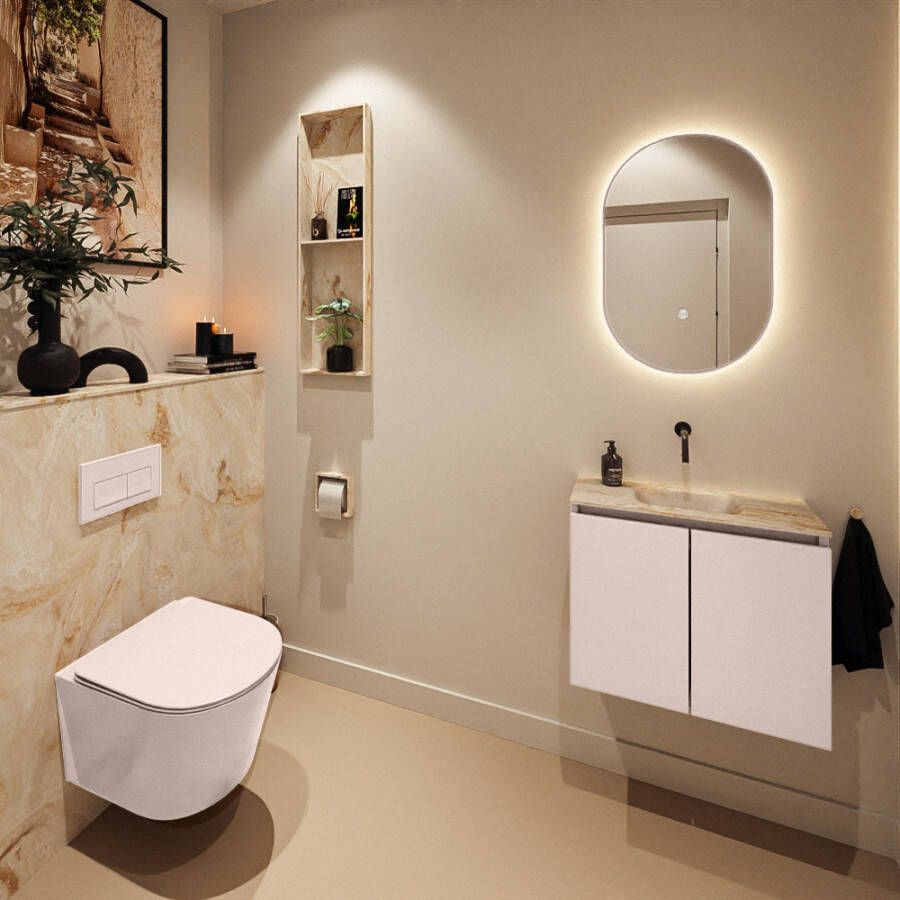 Mondiaz Toiletmeubel Ture Dlux | 60 cm | Meubelkleur Rosee | Eden wastafel Frappe Midden | Zonder kraangat