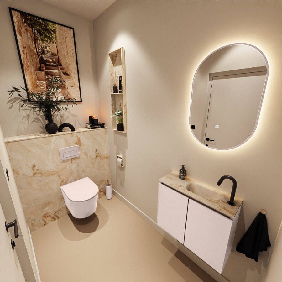 Mondiaz Toiletmeubel Ture Dlux | 60 cm | Meubelkleur Rosee | Eden wastafel Frappe Rechts | 1 kraangat