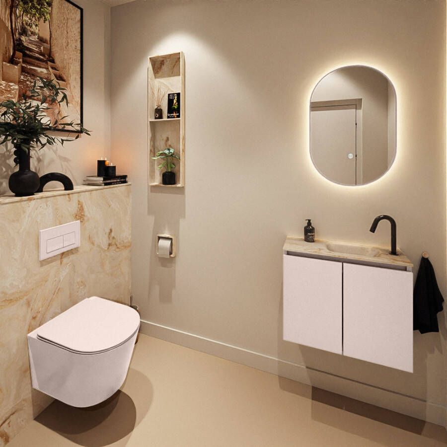 Mondiaz Toiletmeubel Ture Dlux | 60 cm | Meubelkleur Rosee | Eden wastafel Frappe Rechts | 1 kraangat