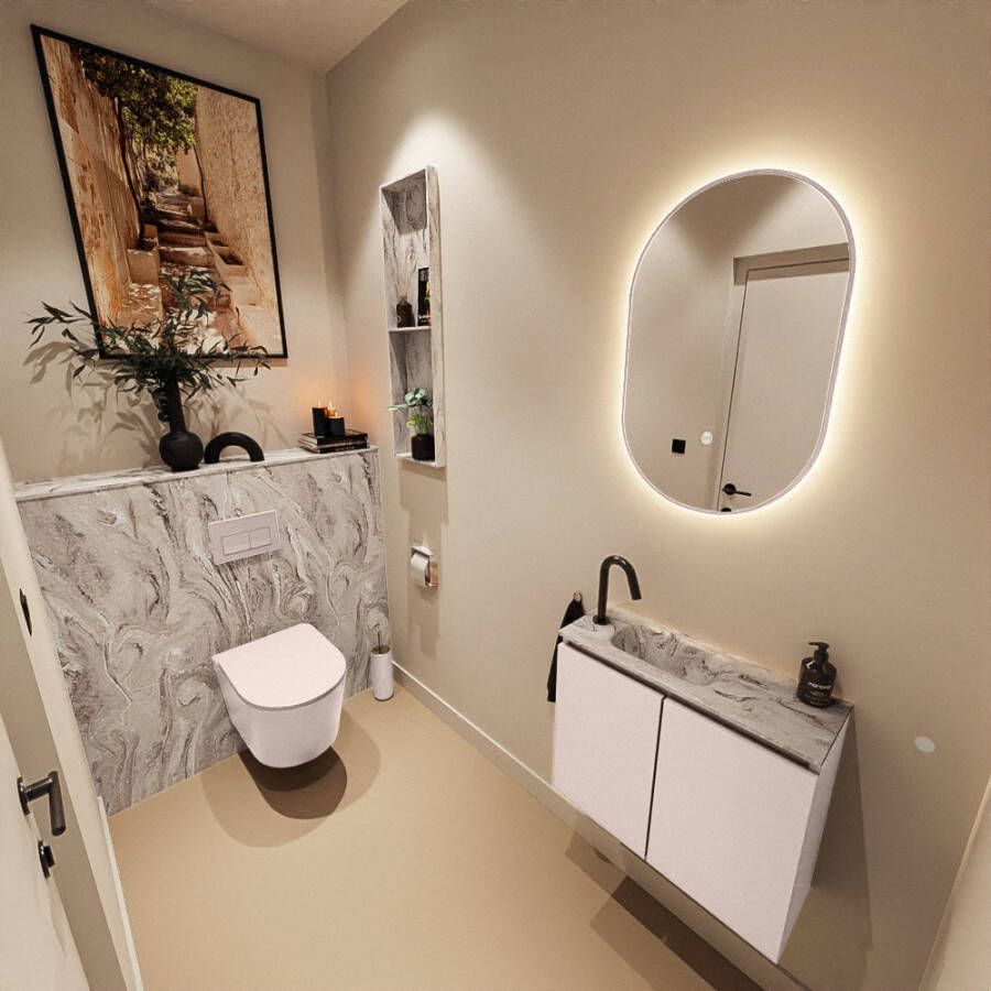 Mondiaz Toiletmeubel Ture Dlux | 60 cm | Meubelkleur Rosee | Eden wastafel Glace Links | 1 kraangat
