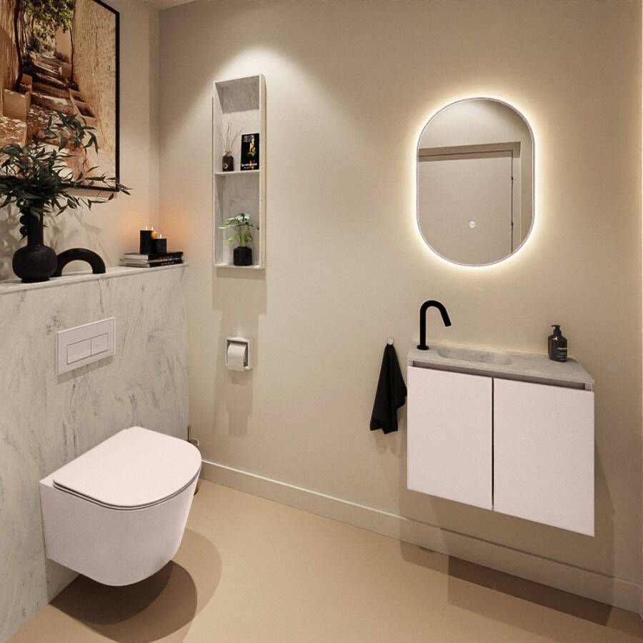 Mondiaz Toiletmeubel Ture Dlux | 60 cm | Meubelkleur Rosee | Eden wastafel Opalo Links | 1 kraangat