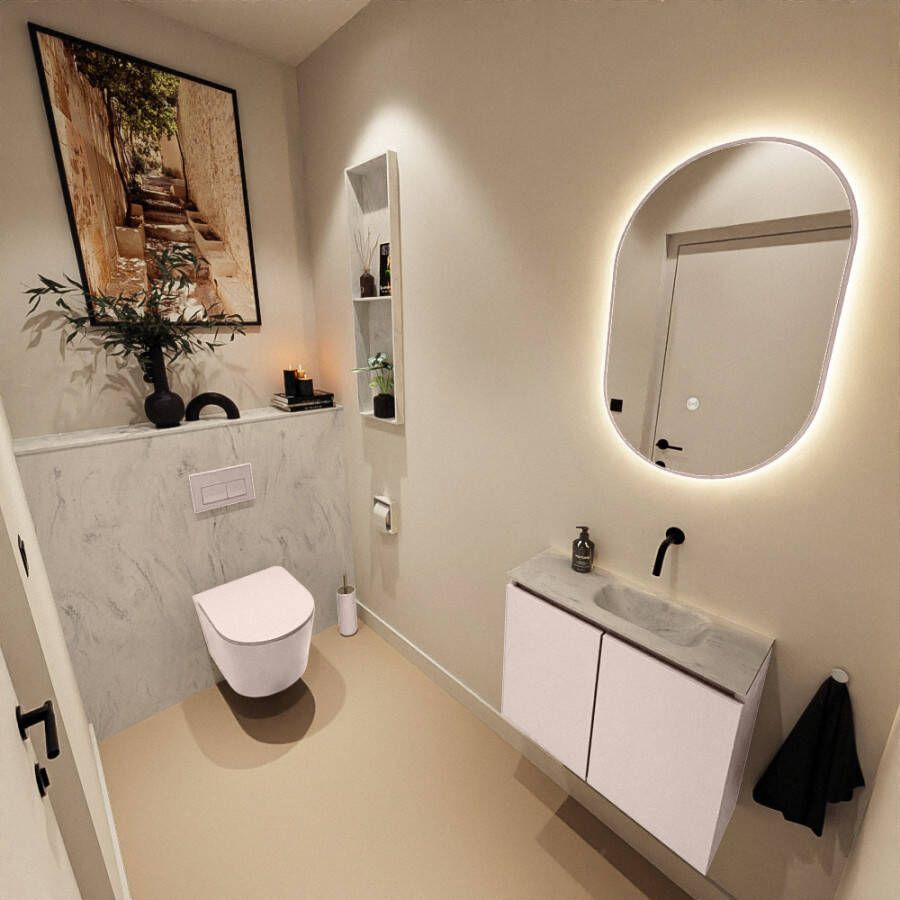 Mondiaz Toiletmeubel Ture Dlux | 60 cm | Meubelkleur Rosee | Eden wastafel Opalo Rechts | Zonder kraangat
