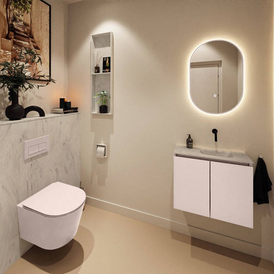 Mondiaz Toiletmeubel Ture Dlux | 60 cm | Meubelkleur Rosee | Eden wastafel Opalo Rechts | Zonder kraangat