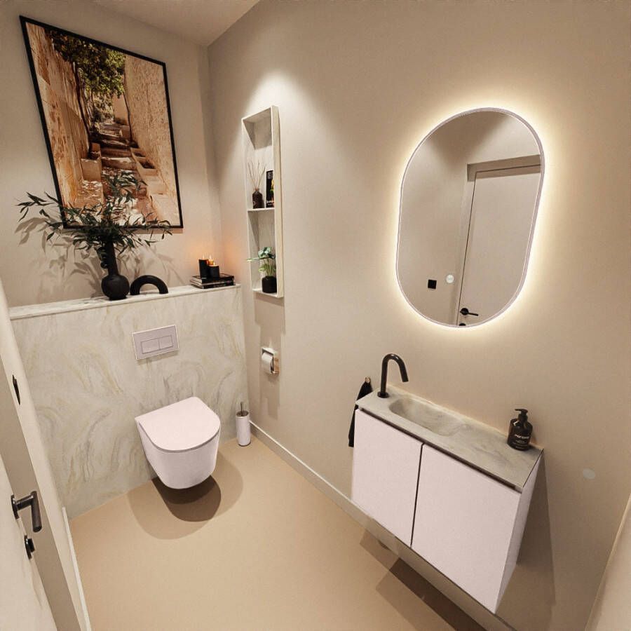 Mondiaz Toiletmeubel Ture Dlux | 60 cm | Meubelkleur Rosee | Eden wastafel Ostra Links | 1 kraangat