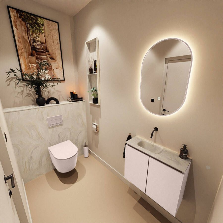 Mondiaz Toiletmeubel Ture Dlux | 60 cm | Meubelkleur Rosee | Eden wastafel Ostra Links | Zonder kraangat