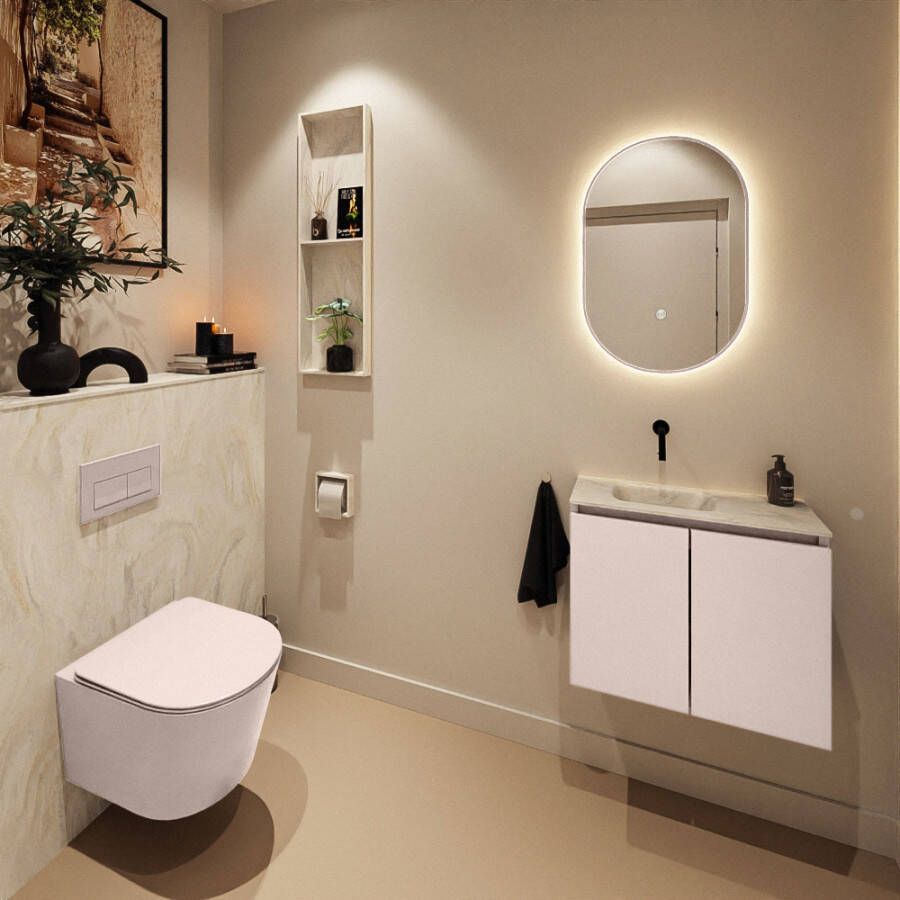 Mondiaz Toiletmeubel Ture Dlux | 60 cm | Meubelkleur Rosee | Eden wastafel Ostra Links | Zonder kraangat
