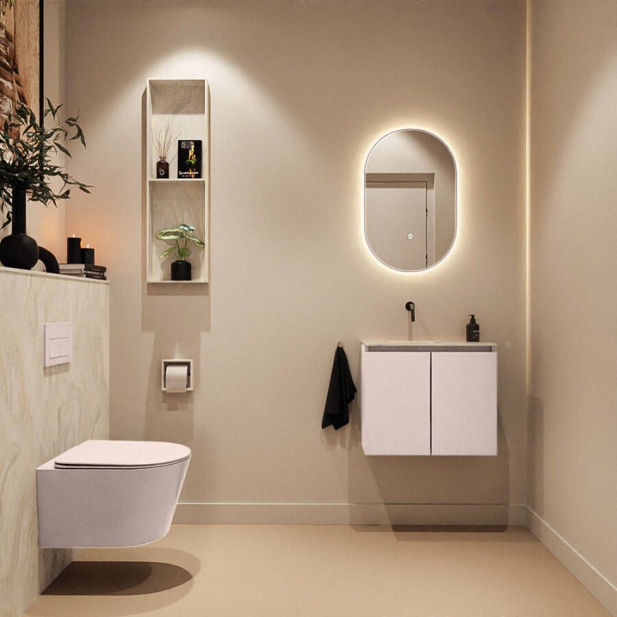 Mondiaz Toiletmeubel Ture Dlux | 60 cm | Meubelkleur Rosee | Eden wastafel Ostra Links | Zonder kraangat
