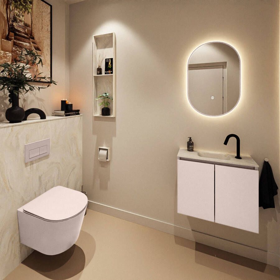 Mondiaz Toiletmeubel Ture Dlux | 60 cm | Meubelkleur Rosee | Eden wastafel Ostra Midden | 1 kraangat