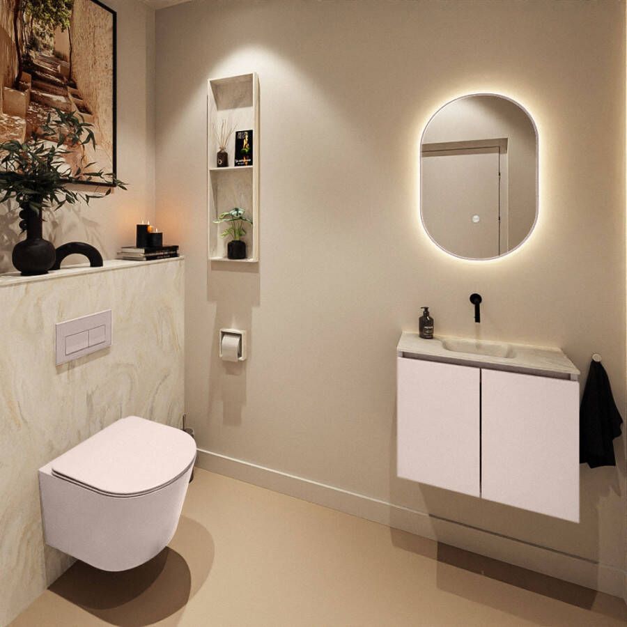 Mondiaz Toiletmeubel Ture Dlux | 60 cm | Meubelkleur Rosee | Eden wastafel Ostra Midden | Zonder kraangat