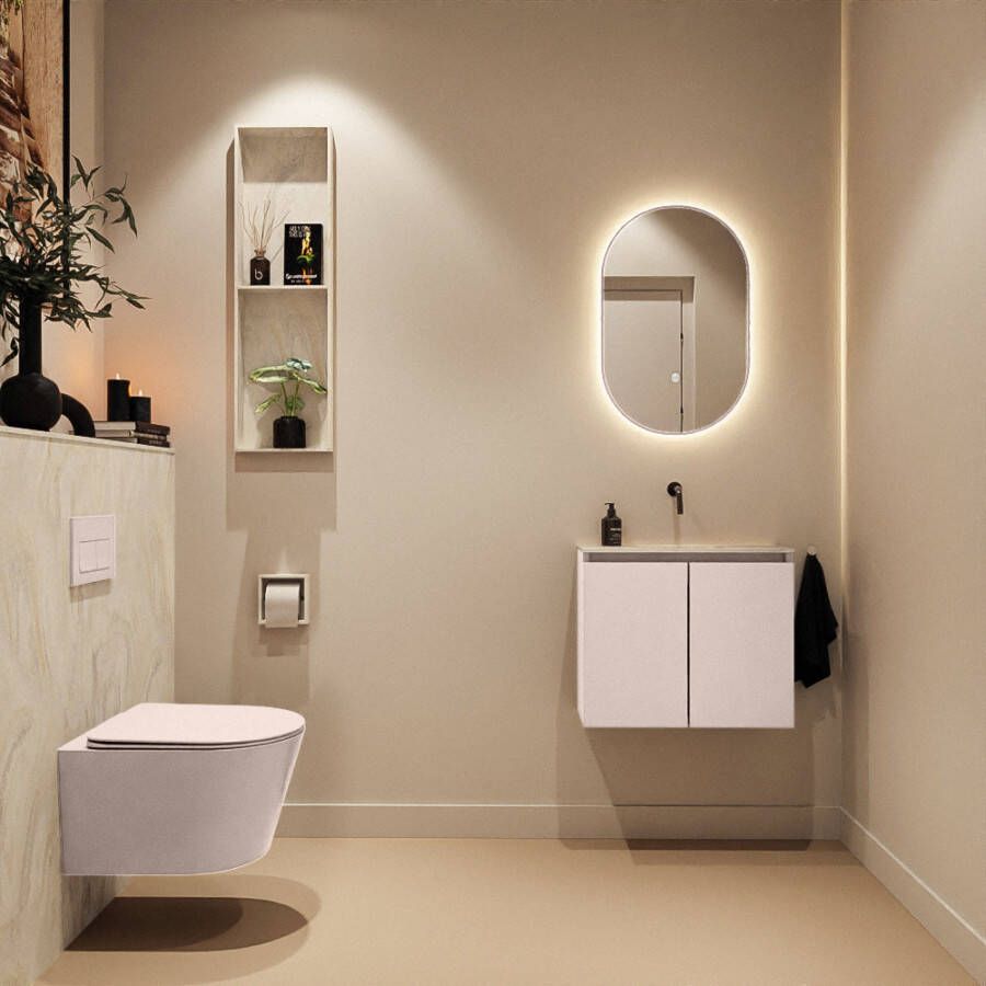 Mondiaz Toiletmeubel Ture Dlux | 60 cm | Meubelkleur Rosee | Eden wastafel Ostra Midden | Zonder kraangat