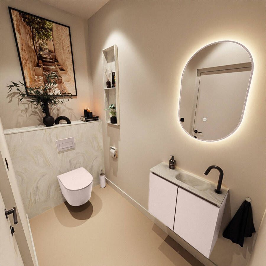 Mondiaz Toiletmeubel Ture Dlux | 60 cm | Meubelkleur Rosee | Eden wastafel Ostra Rechts | 1 kraangat