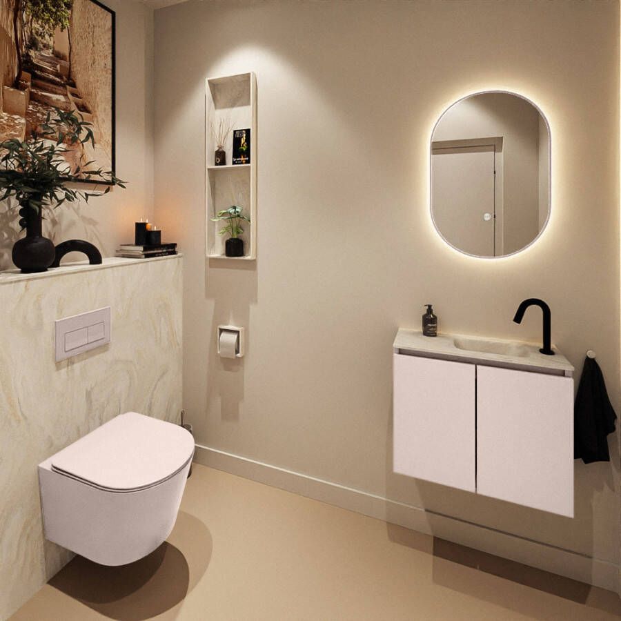 Mondiaz Toiletmeubel Ture Dlux | 60 cm | Meubelkleur Rosee | Eden wastafel Ostra Rechts | 1 kraangat