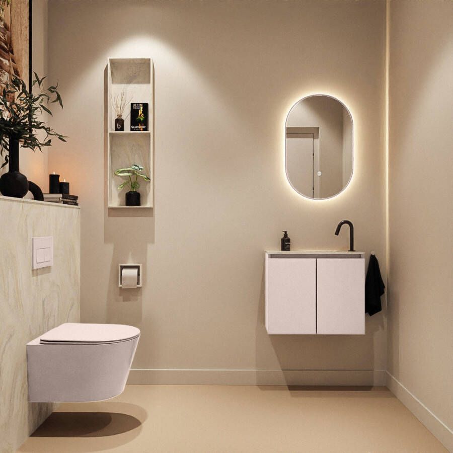 Mondiaz Toiletmeubel Ture Dlux | 60 cm | Meubelkleur Rosee | Eden wastafel Ostra Rechts | 1 kraangat