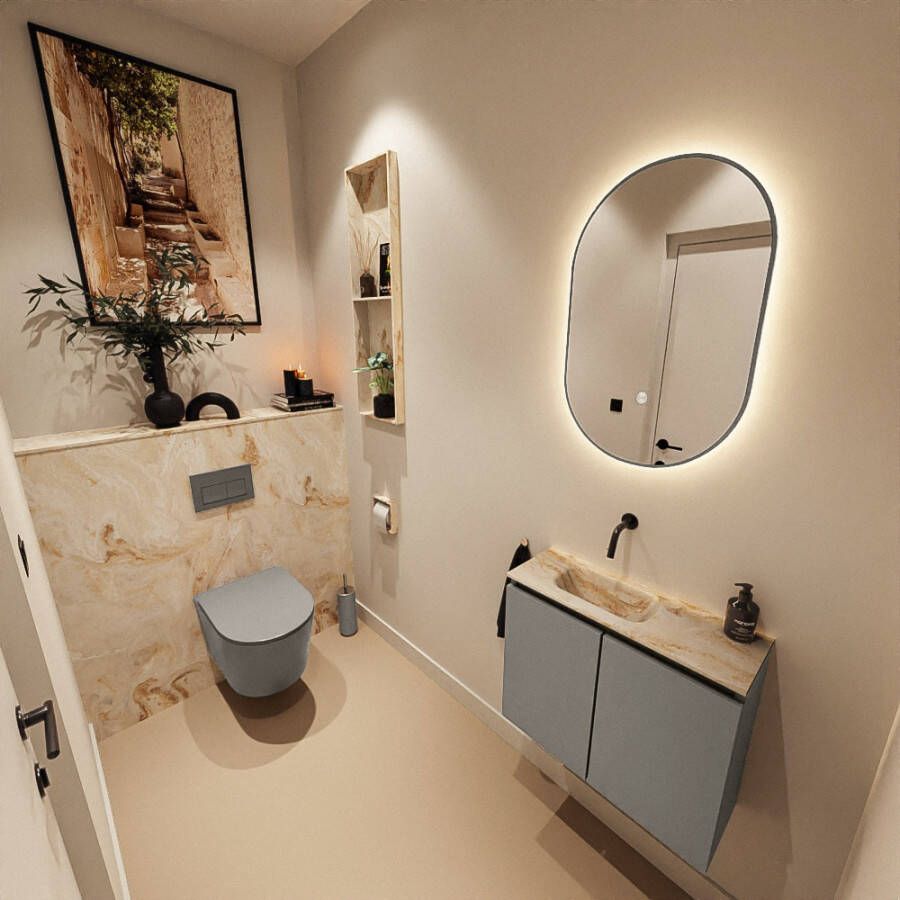 Mondiaz Toiletmeubel Ture Dlux | 60 cm | Meubelkleur Smoke | Eden wastafel Frappe Links | Zonder kraangat