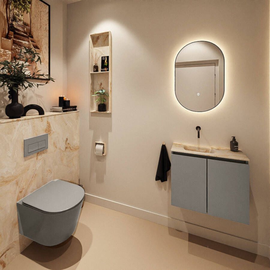 Mondiaz Toiletmeubel Ture Dlux | 60 cm | Meubelkleur Smoke | Eden wastafel Frappe Links | Zonder kraangat
