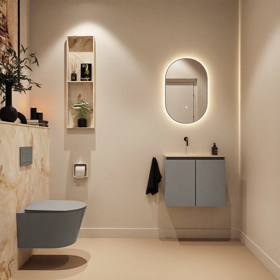 Mondiaz Toiletmeubel Ture Dlux | 60 cm | Meubelkleur Smoke | Eden wastafel Frappe Links | Zonder kraangat