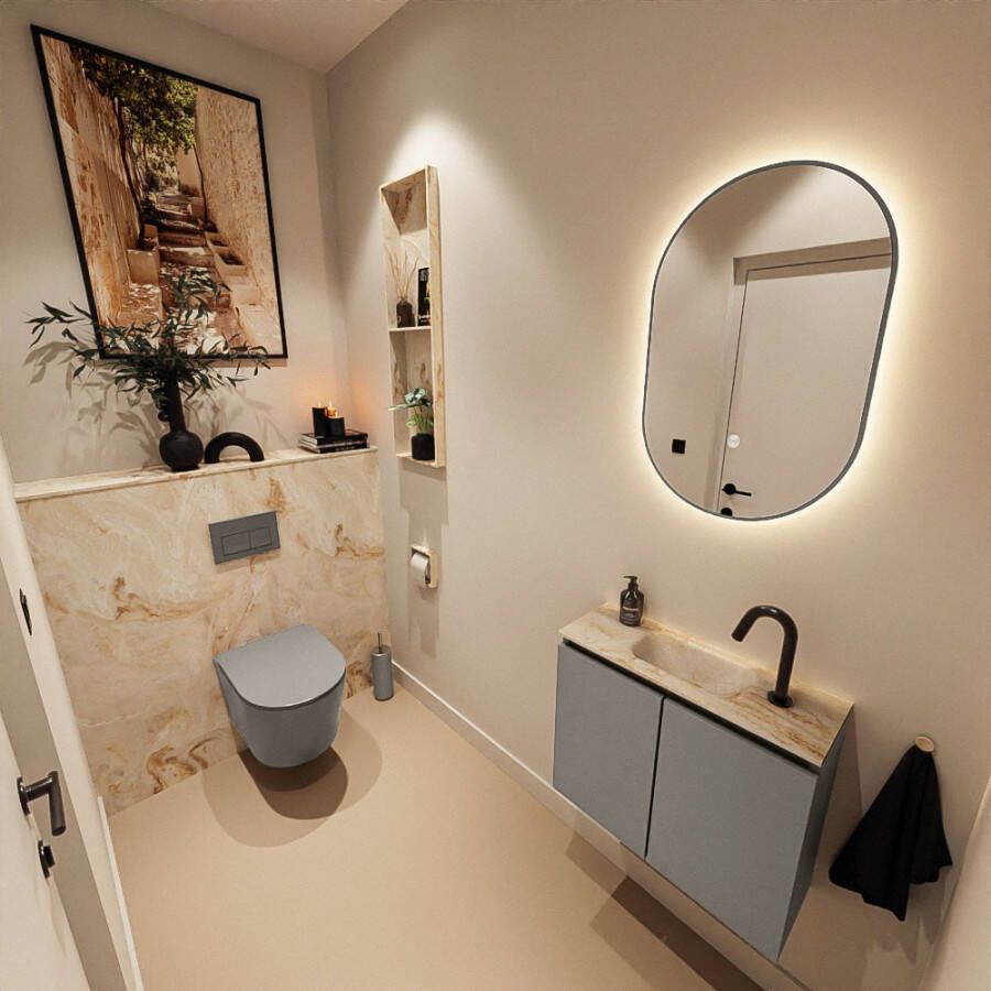 Mondiaz Toiletmeubel Ture Dlux | 60 cm | Meubelkleur Smoke | Eden wastafel Frappe Midden | 1 kraangat