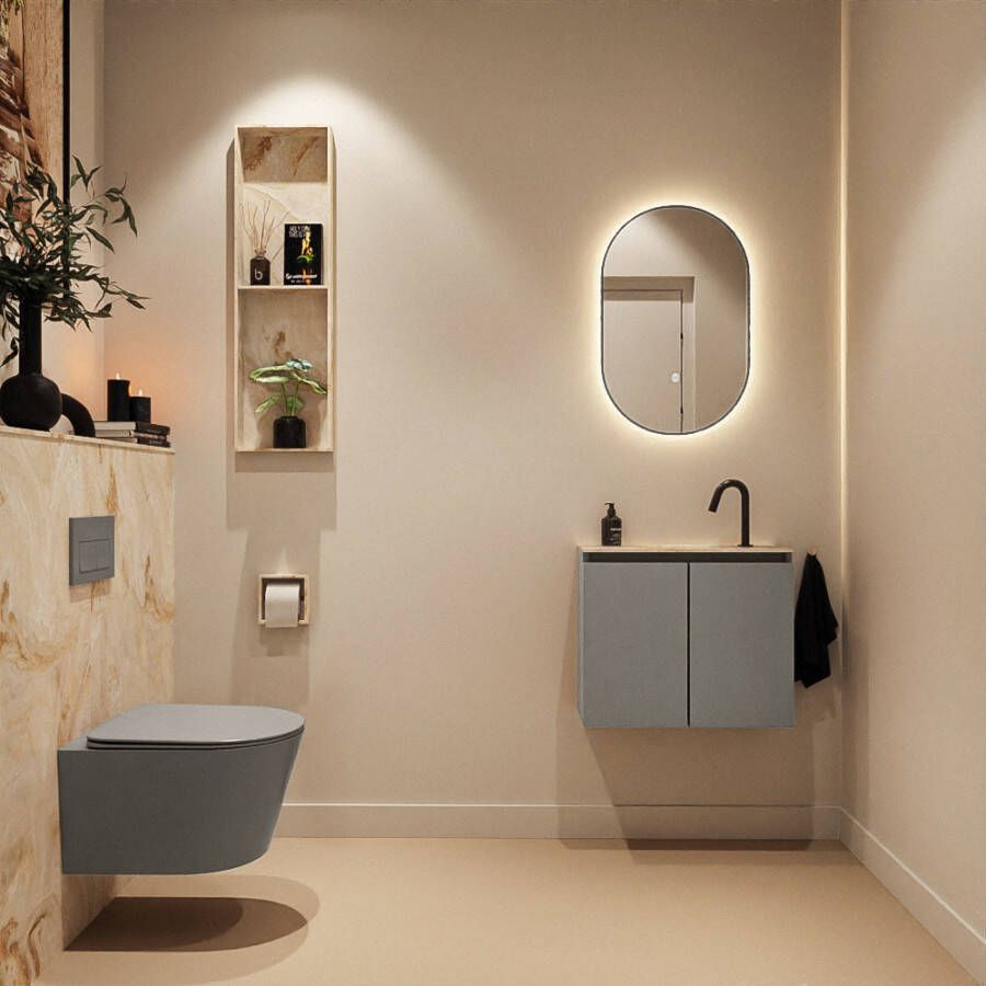 Mondiaz Toiletmeubel Ture Dlux | 60 cm | Meubelkleur Smoke | Eden wastafel Frappe Midden | 1 kraangat
