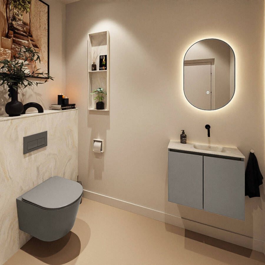 Mondiaz Toiletmeubel Ture Dlux | 60 cm | Meubelkleur Smoke | Eden wastafel Ostra Rechts | Zonder kraangat