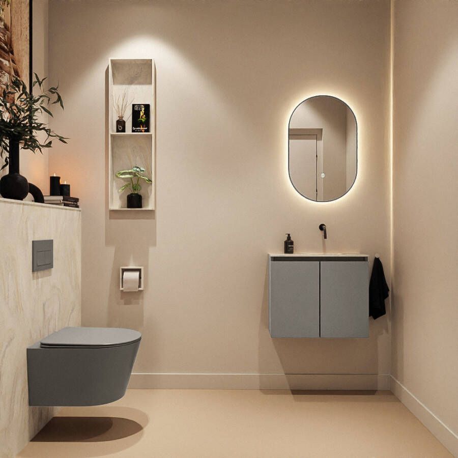 Mondiaz Toiletmeubel Ture Dlux | 60 cm | Meubelkleur Smoke | Eden wastafel Ostra Rechts | Zonder kraangat