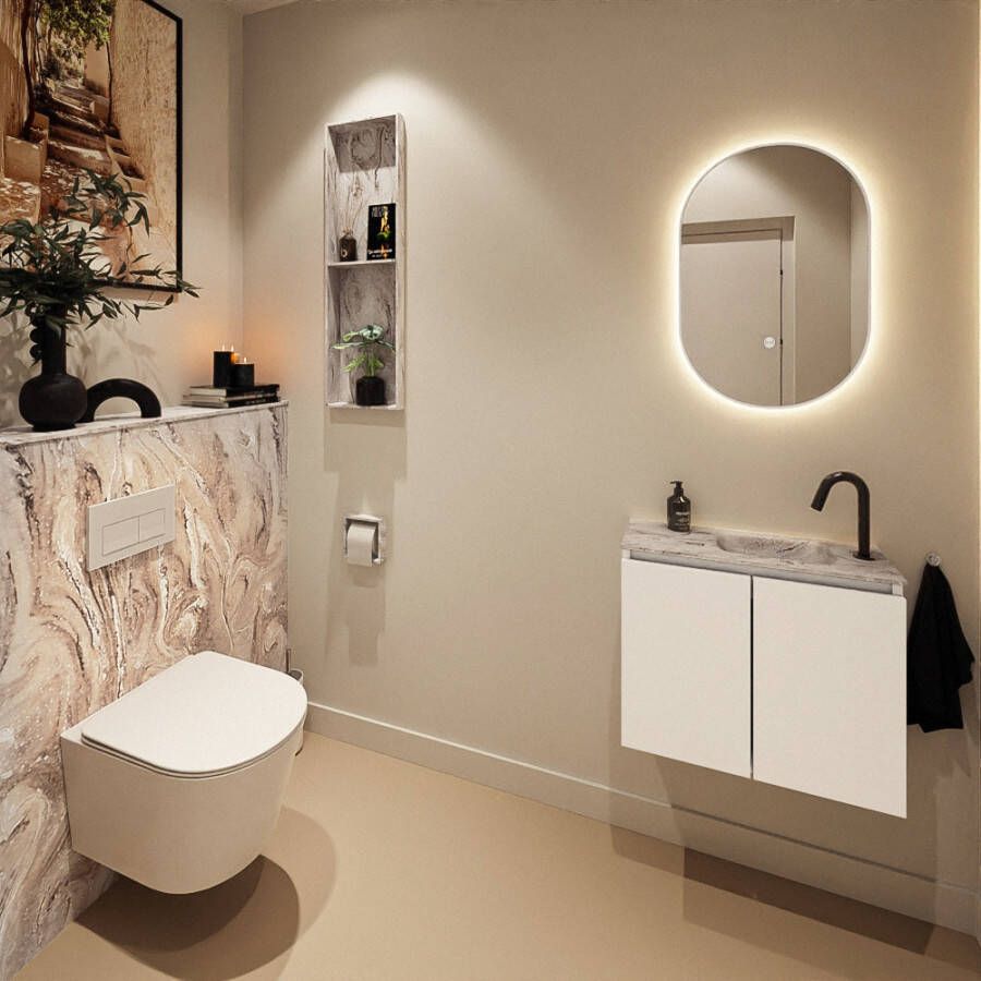 Mondiaz Toiletmeubel Ture Dlux | 60 cm | Meubelkleur Talc | Eden wastafel Glace Rechts | 1 kraangat