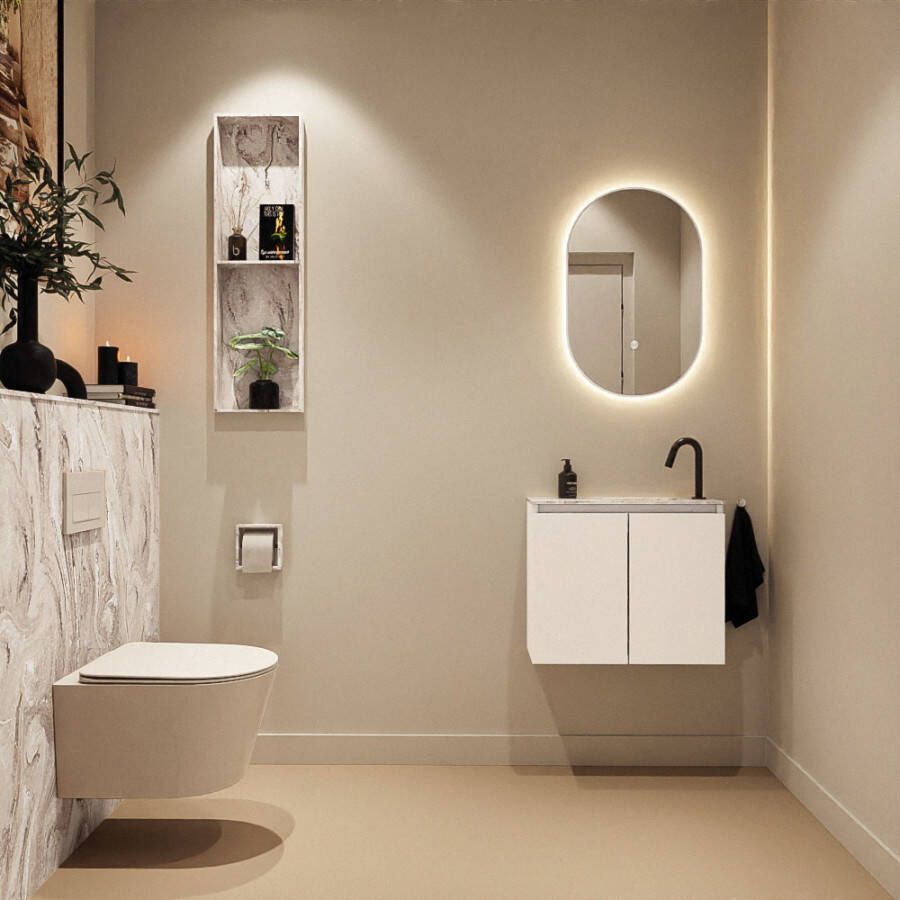 Mondiaz Toiletmeubel Ture Dlux | 60 cm | Meubelkleur Talc | Eden wastafel Glace Rechts | 1 kraangat