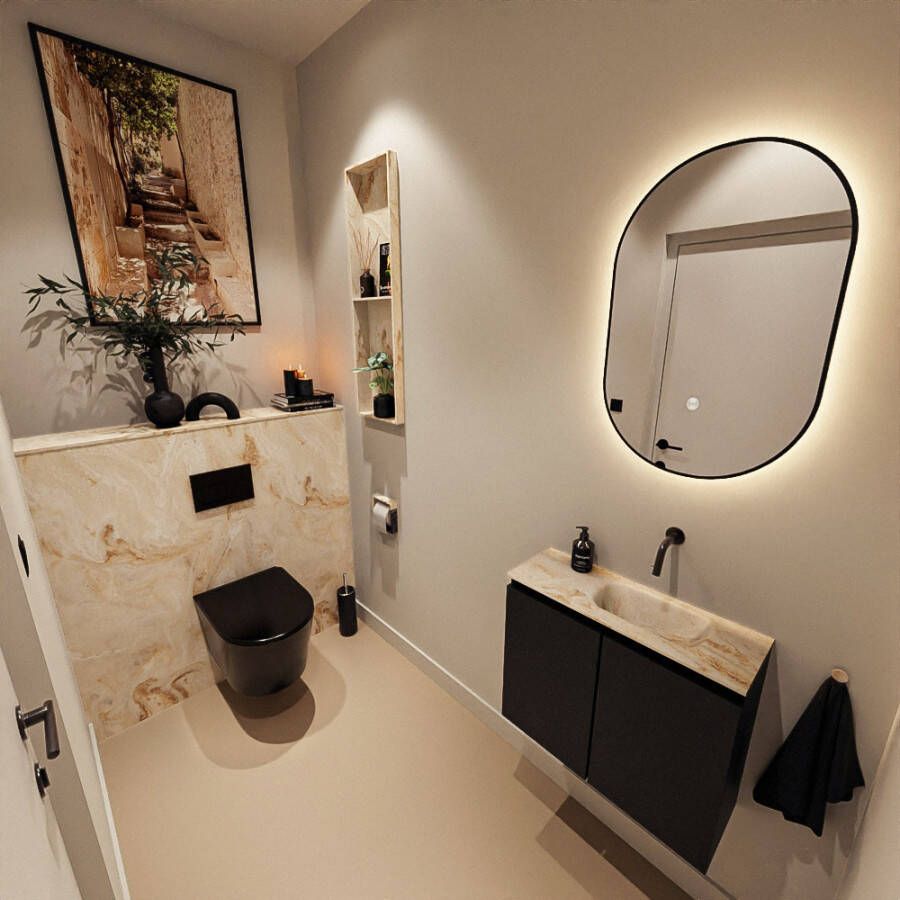 Mondiaz Toiletmeubel Ture Dlux | 60 cm | Meubelkleur Urban | Eden wastafel Frappe Rechts | Zonder kraangat
