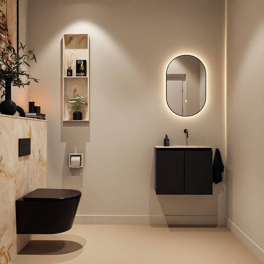 Mondiaz Toiletmeubel Ture Dlux | 60 cm | Meubelkleur Urban | Eden wastafel Frappe Rechts | Zonder kraangat