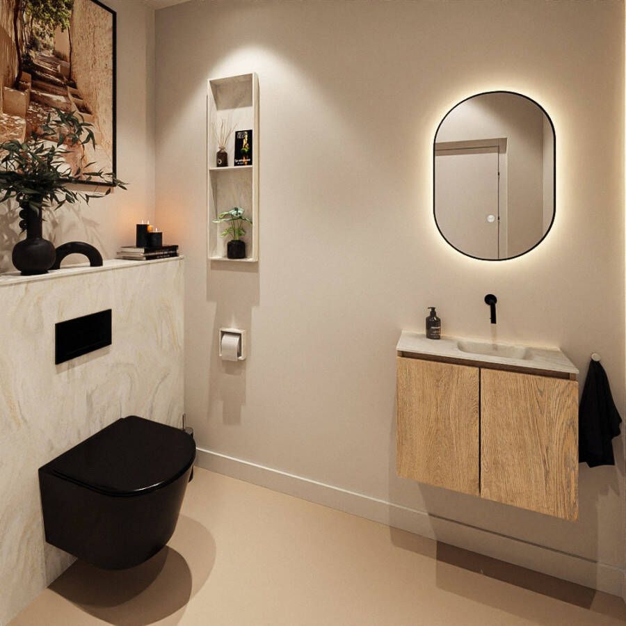 Mondiaz Toiletmeubel Ture Dlux | 60 cm | Meubelkleur Washed Oak | Eden wastafel Ostra Rechts | Zonder kraangat