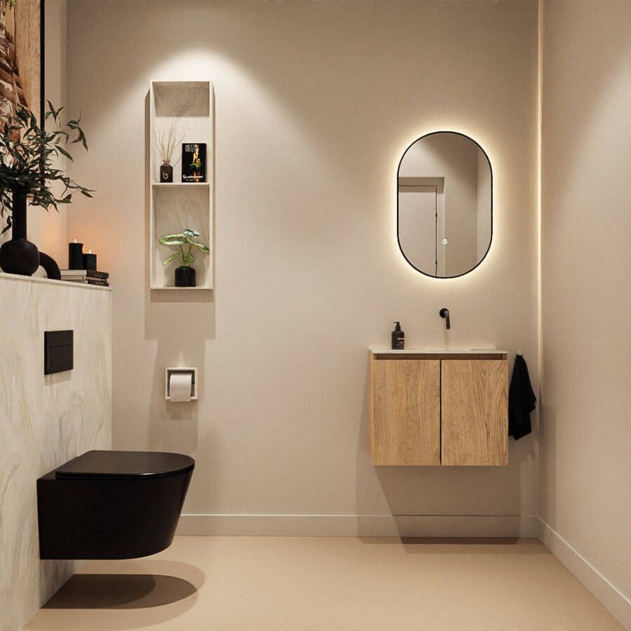 Mondiaz Toiletmeubel Ture Dlux | 60 cm | Meubelkleur Washed Oak | Eden wastafel Ostra Rechts | Zonder kraangat