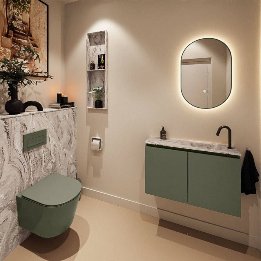 Mondiaz Toiletmeubel Ture Dlux | 80 cm | Meubelkleur Army | Eden wastafel Glace Rechts | 1 kraangat