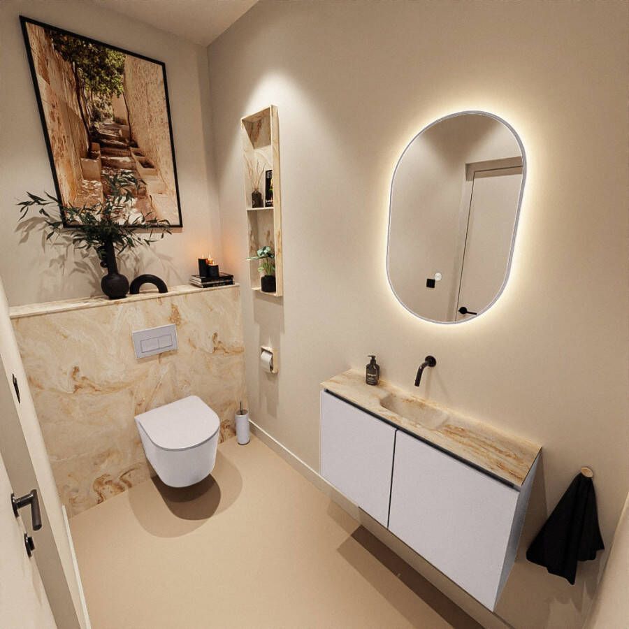 Mondiaz Toiletmeubel Ture Dlux | 80 cm | Meubelkleur Cale | Eden wastafel Frappe Midden | Zonder kraangat