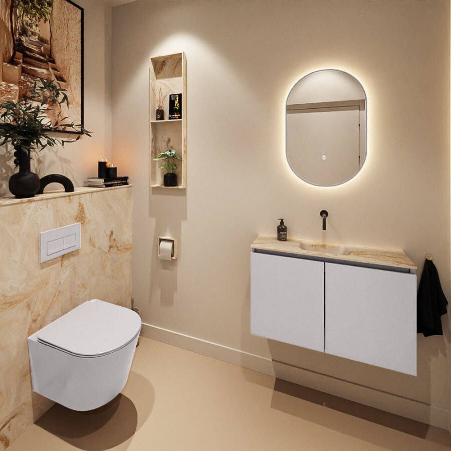 Mondiaz Toiletmeubel Ture Dlux | 80 cm | Meubelkleur Cale | Eden wastafel Frappe Midden | Zonder kraangat