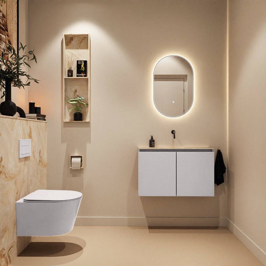 Mondiaz Toiletmeubel Ture Dlux | 80 cm | Meubelkleur Cale | Eden wastafel Frappe Midden | Zonder kraangat