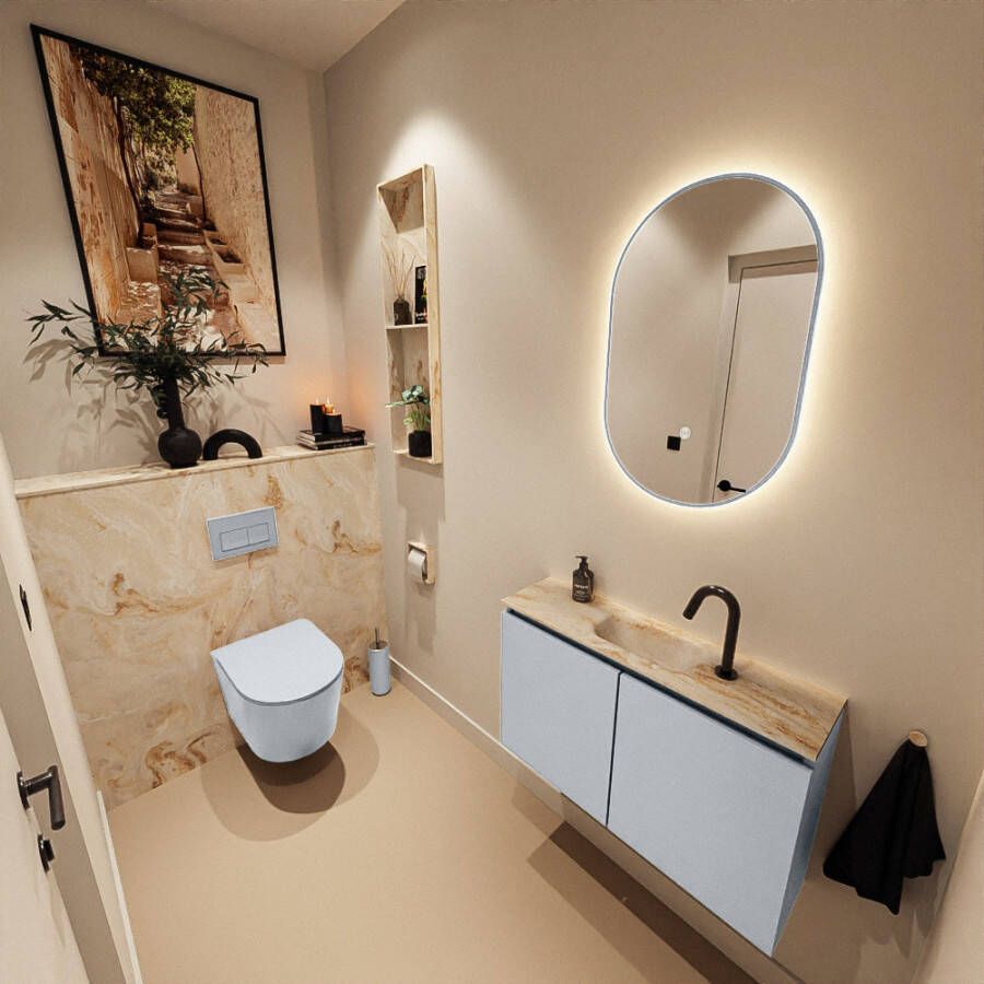 Mondiaz Toiletmeubel Ture Dlux | 80 cm | Meubelkleur Clay | Eden wastafel Frappe Midden | 1 kraangat