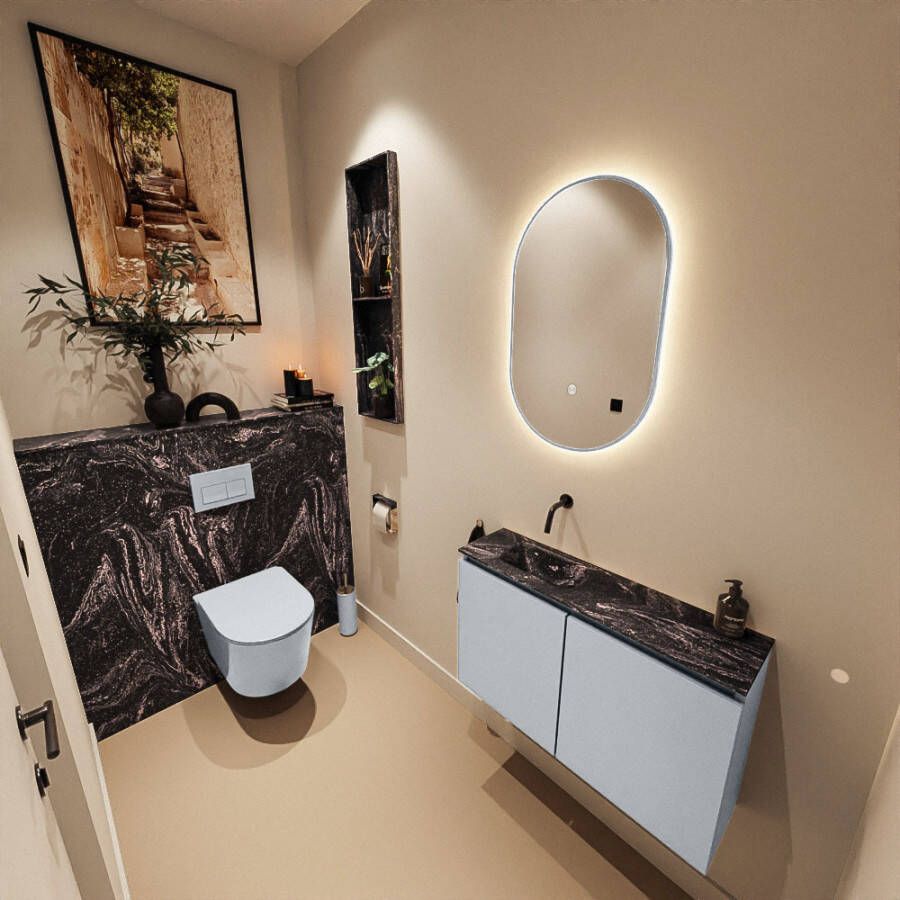 Mondiaz Toiletmeubel Ture Dlux | 80 cm | Meubelkleur Clay | Eden wastafel Lava Links | Zonder kraangat
