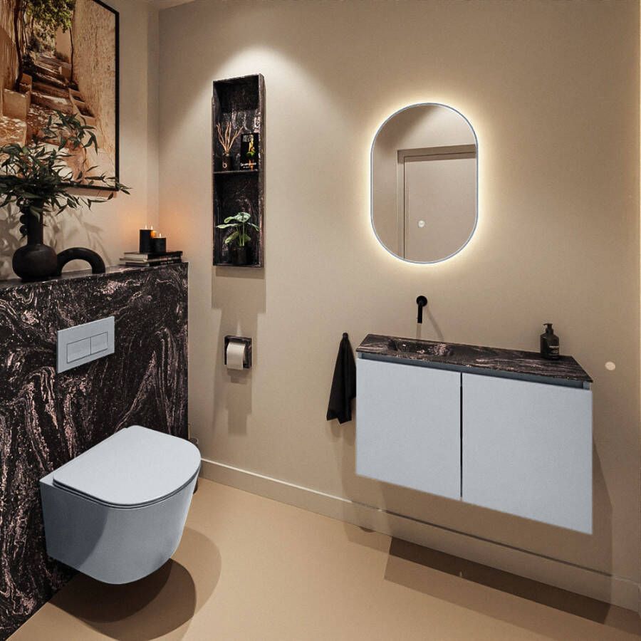 Mondiaz Toiletmeubel Ture Dlux | 80 cm | Meubelkleur Clay | Eden wastafel Lava Links | Zonder kraangat