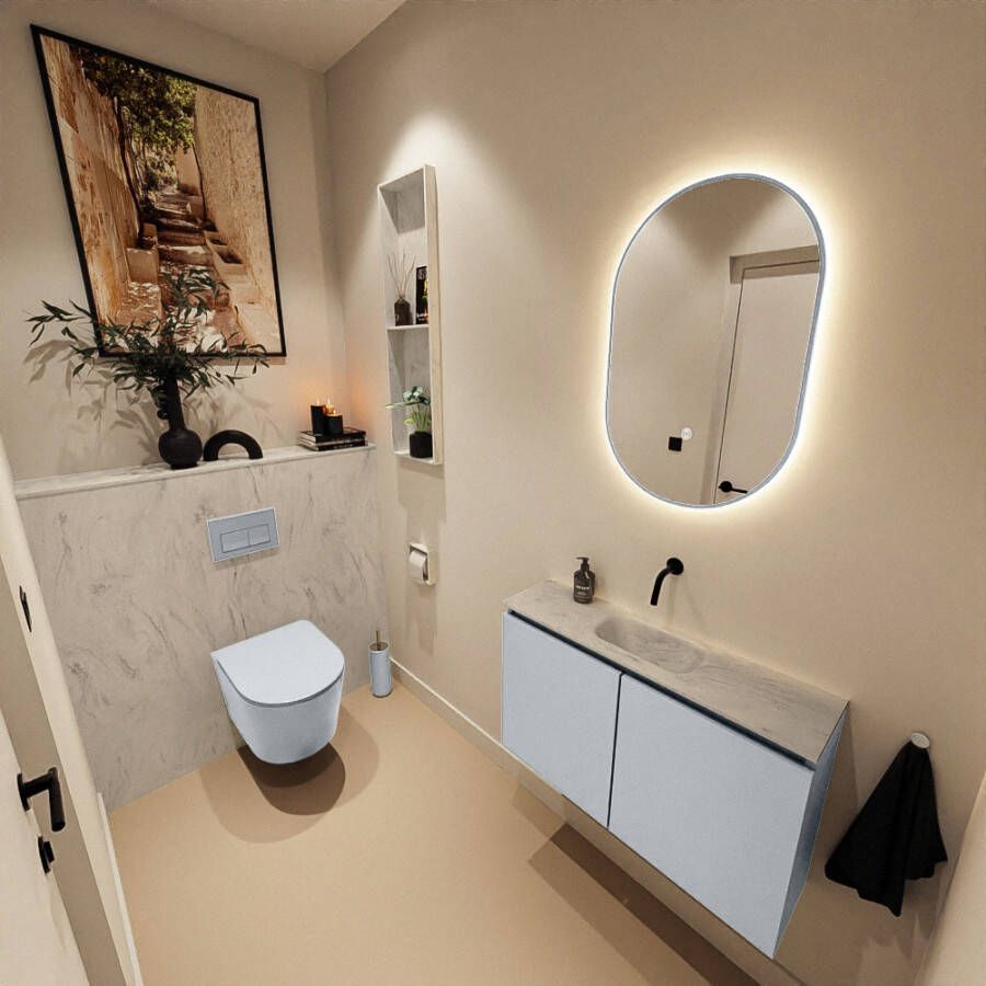 Mondiaz Toiletmeubel Ture Dlux | 80 cm | Meubelkleur Clay | Eden wastafel Opalo Midden | Zonder kraangat