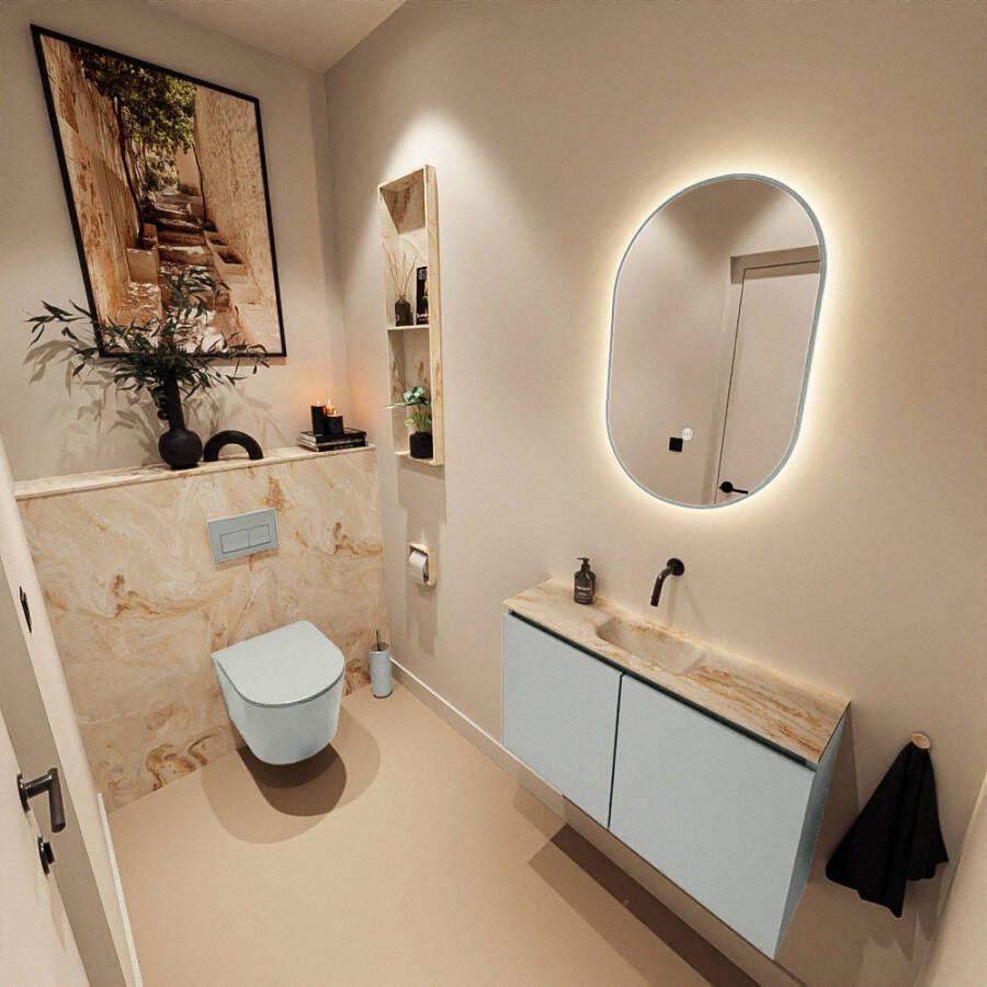 Mondiaz Toiletmeubel Ture Dlux | 80 cm | Meubelkleur Greey | Eden wastafel Frappe Midden | Zonder kraangat