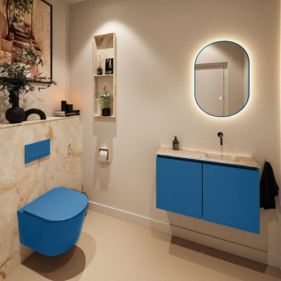 Mondiaz Toiletmeubel Ture Dlux | 80 cm | Meubelkleur Jeans | Eden wastafel Frappe Rechts | Zonder kraangat