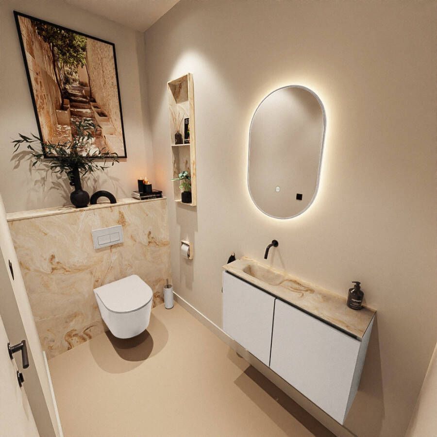 Mondiaz Toiletmeubel Ture Dlux | 80 cm | Meubelkleur Linen | Eden wastafel Frappe Links | Zonder kraangat