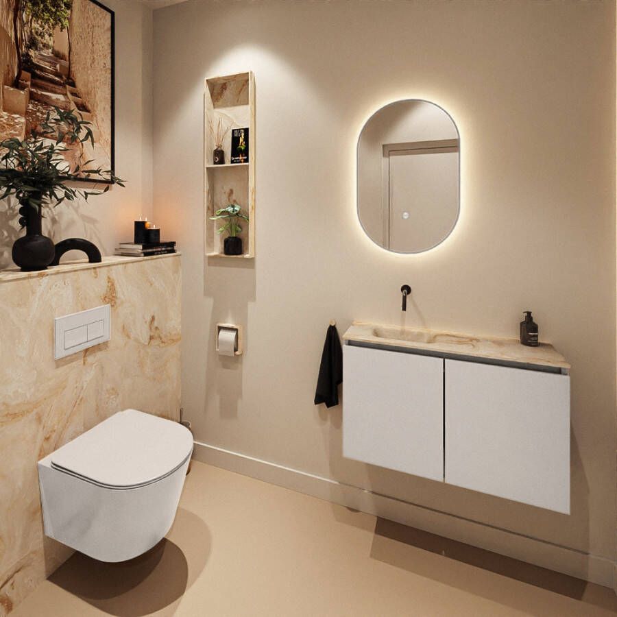 Mondiaz Toiletmeubel Ture Dlux | 80 cm | Meubelkleur Linen | Eden wastafel Frappe Links | Zonder kraangat