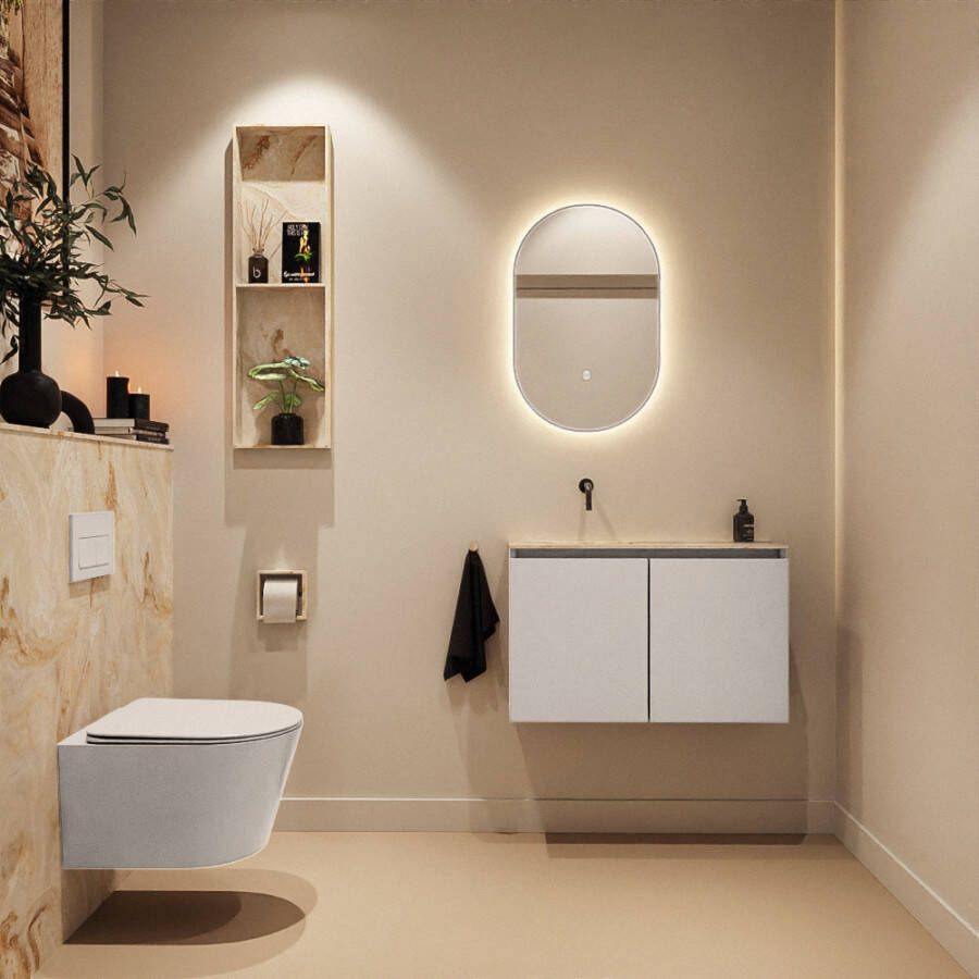 Mondiaz Toiletmeubel Ture Dlux | 80 cm | Meubelkleur Linen | Eden wastafel Frappe Links | Zonder kraangat