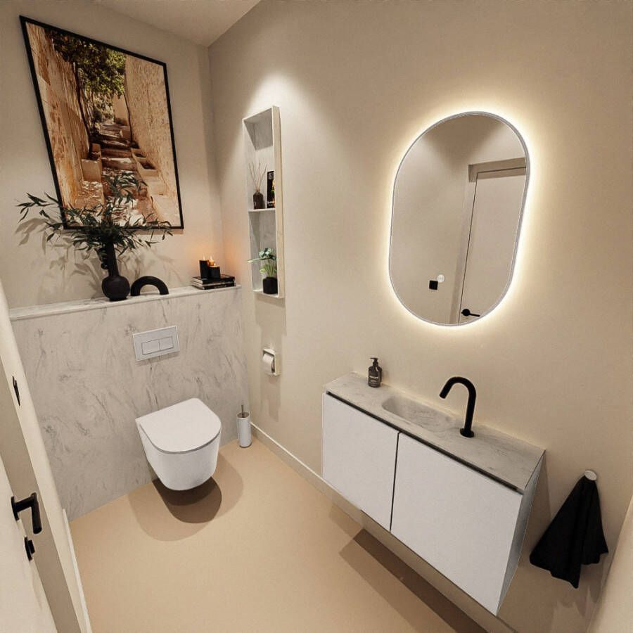 Mondiaz Toiletmeubel Ture Dlux | 80 cm | Meubelkleur Linen | Eden wastafel Opalo Midden | 1 kraangat