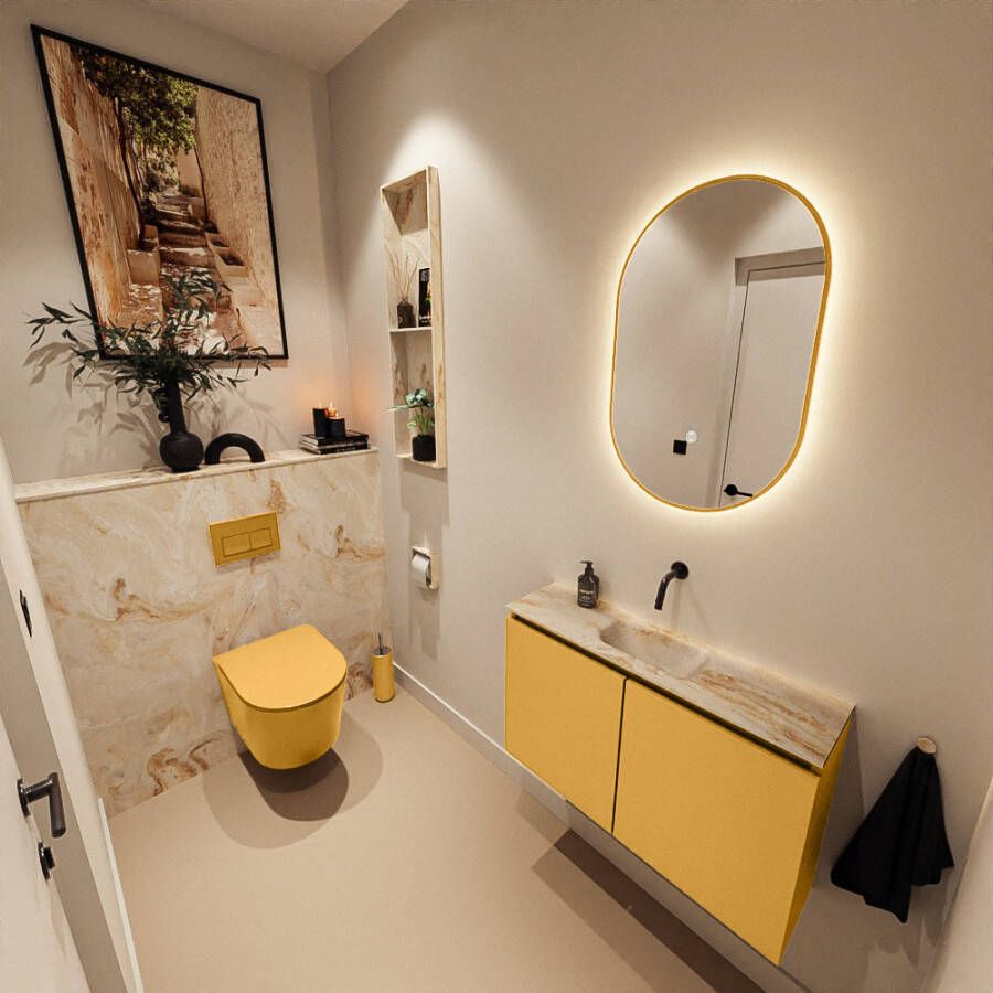 Mondiaz Toiletmeubel Ture Dlux | 80 cm | Meubelkleur Ocher | Eden wastafel Frappe Midden | Zonder kraangat