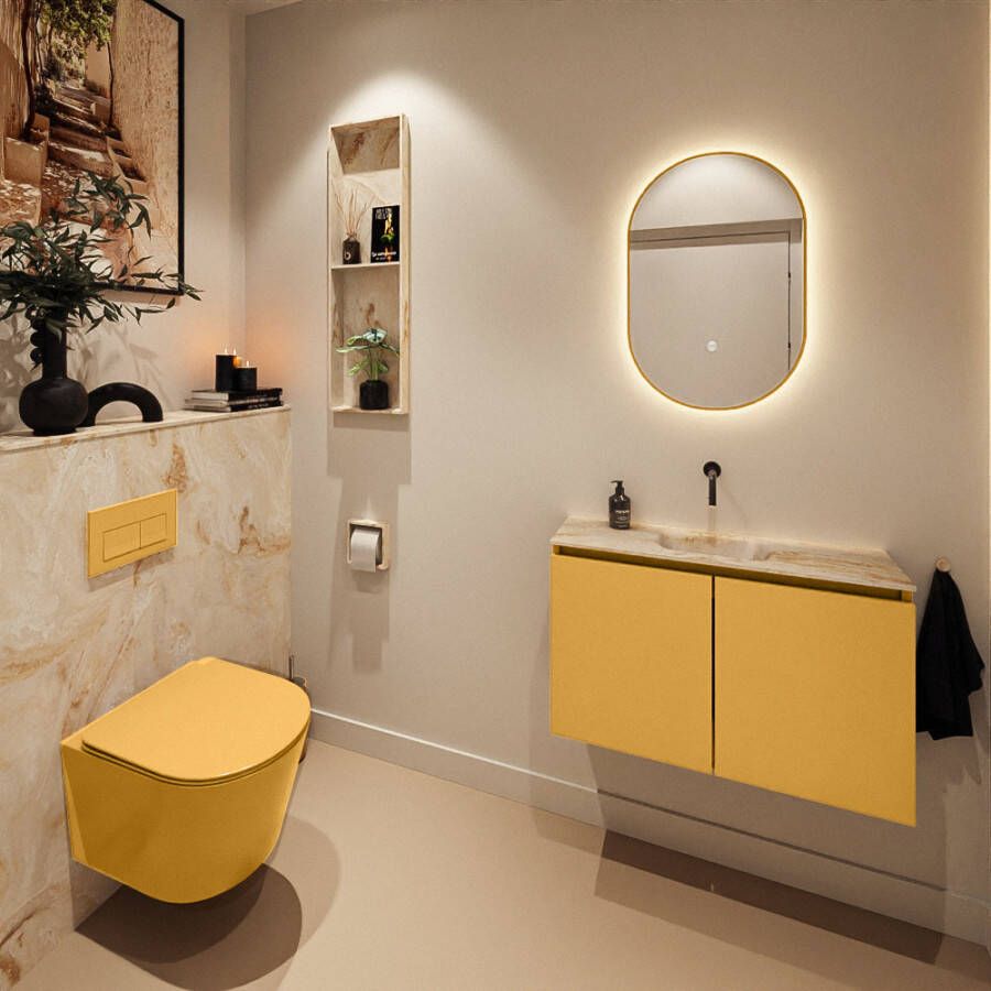 Mondiaz Toiletmeubel Ture Dlux | 80 cm | Meubelkleur Ocher | Eden wastafel Frappe Midden | Zonder kraangat