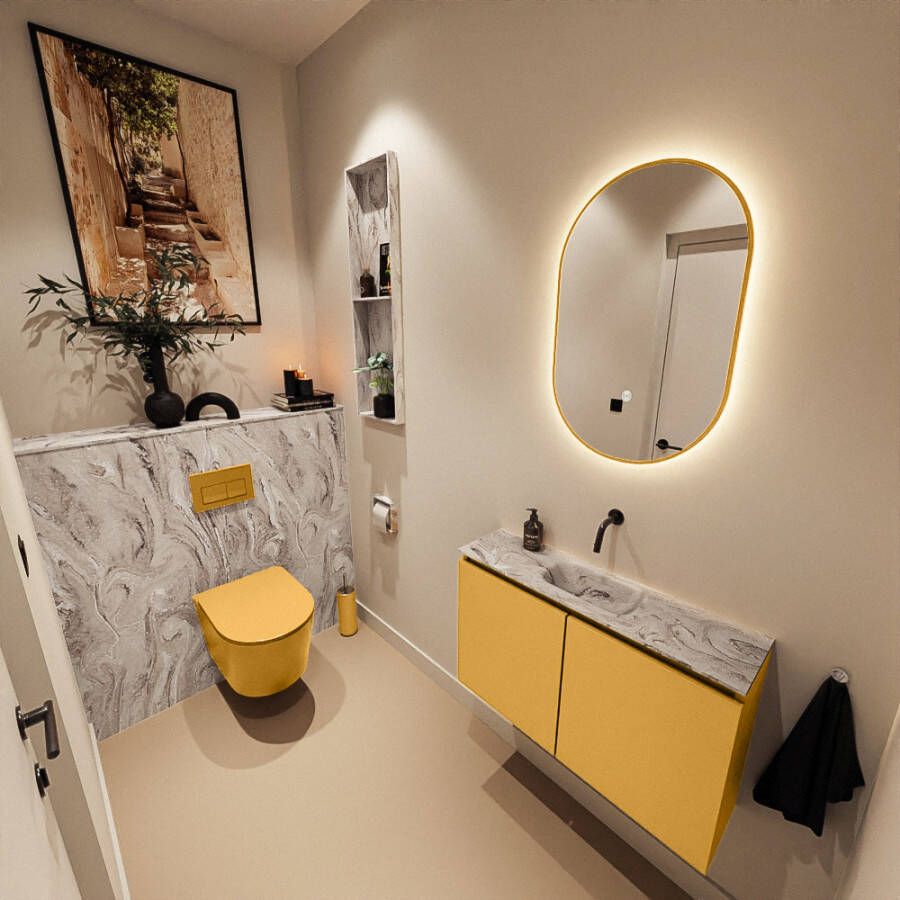 Mondiaz Toiletmeubel Ture Dlux | 80 cm | Meubelkleur Ocher | Eden wastafel Glace Midden | Zonder kraangat